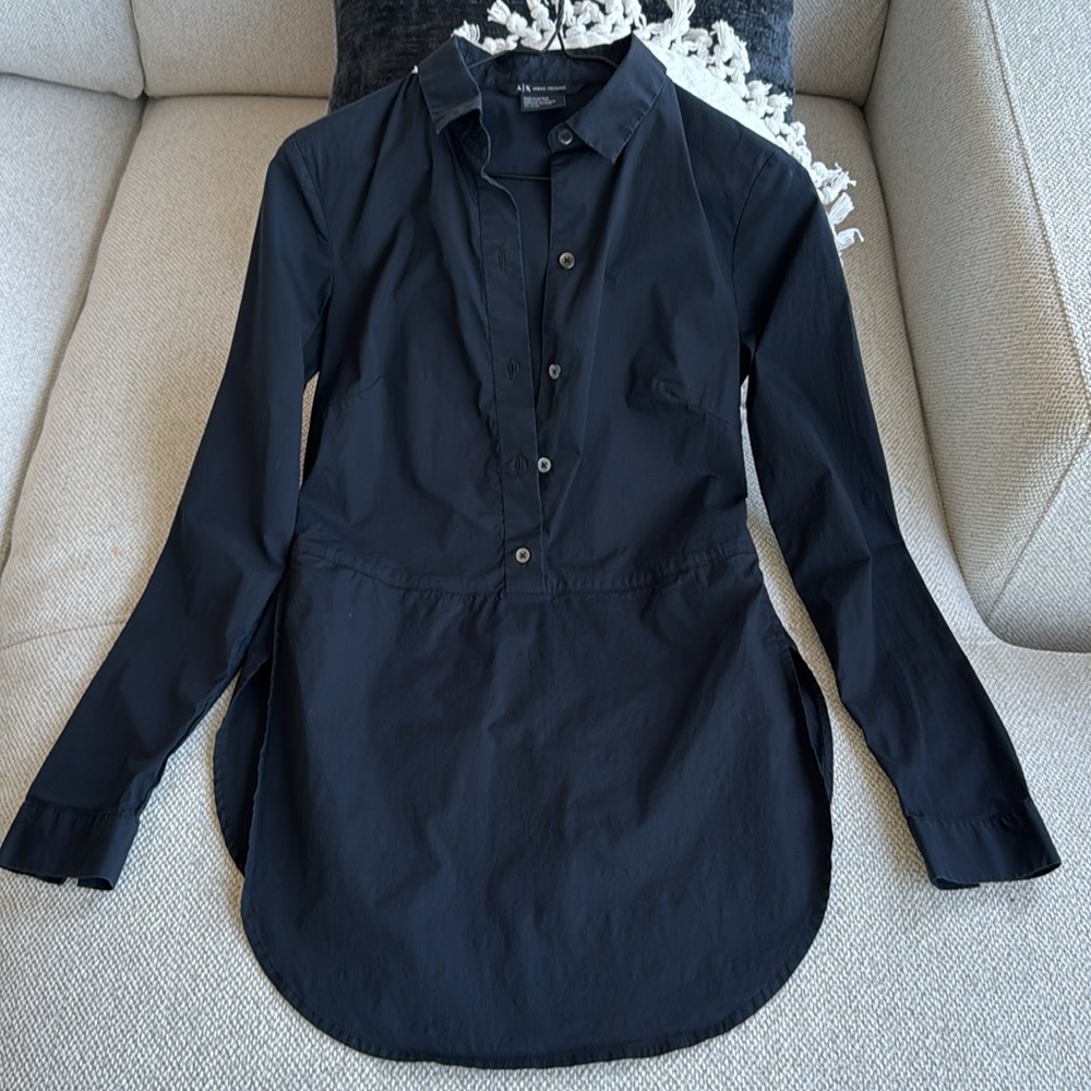 Armani Exchange Black half Button-Up Shirt